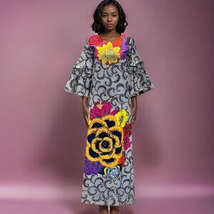 One of a Kind Made in Africa Hand-Tailored Long Floral Print Dress